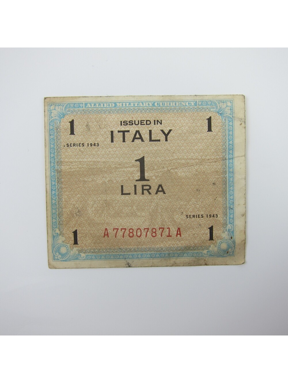Italy Allied Military Currency AMC 1 Lira  Series 1943 World War 2 WWII Vintage